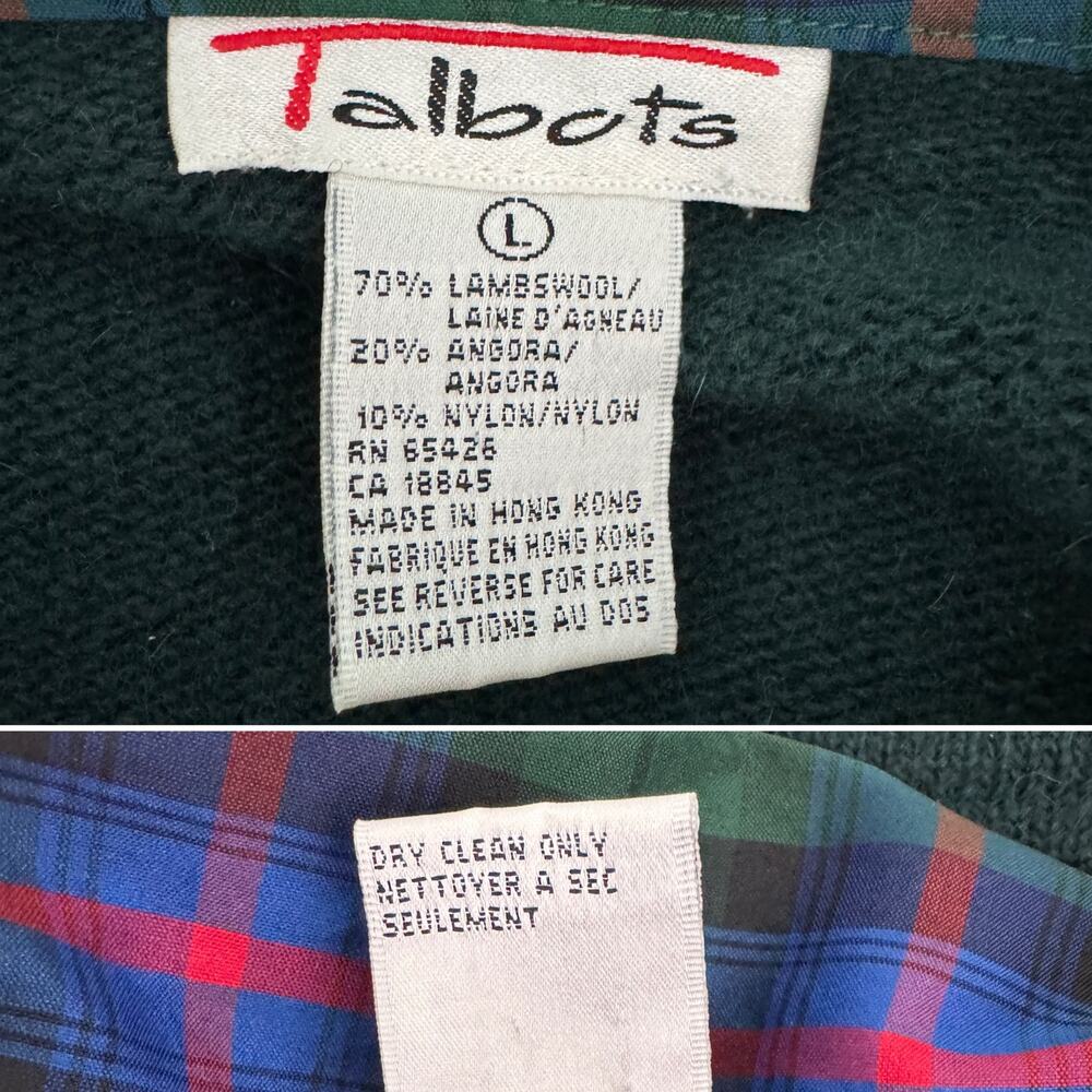 Talbots Vintage Wool Angora Plaid Velvet Collar Cardigan Sweater Green M - Picture 10 of 11
